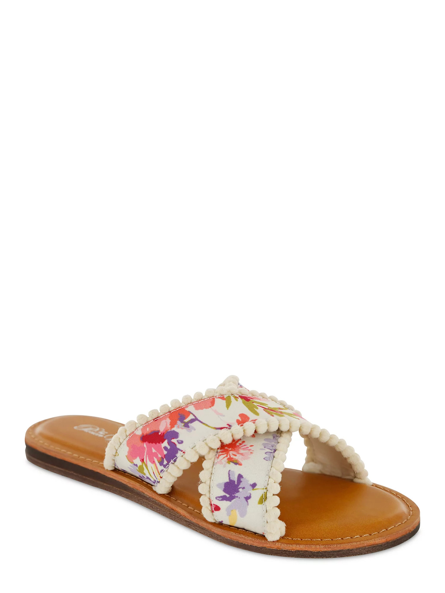 The Pioneer Woman Crossband Pom Pom Slide Sandals, Women's | Walmart (US)