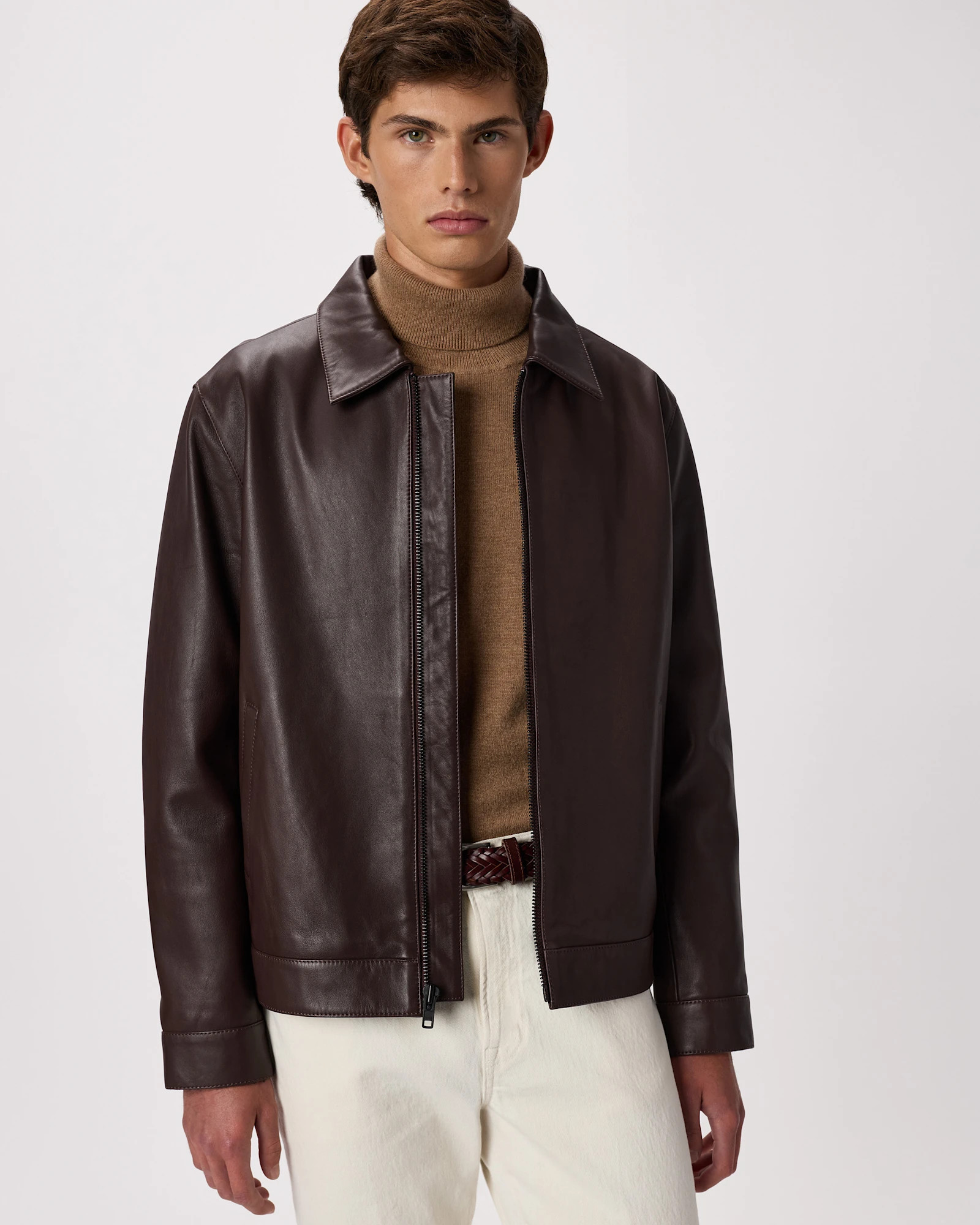 100% Leather Harrington Jacket in Rich Brown | Quince