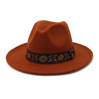 esafio Wide Brim Women Men Fedora Hat with Belt Buckle Felt Panama Hat Brown | Walmart (US)