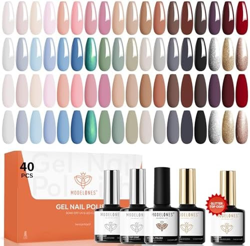 modelones 40 Pcs Gel Nail Polish Set, 36 Colors Winter Nude Brown White Burgundy Red Blue Black G... | Amazon (US)