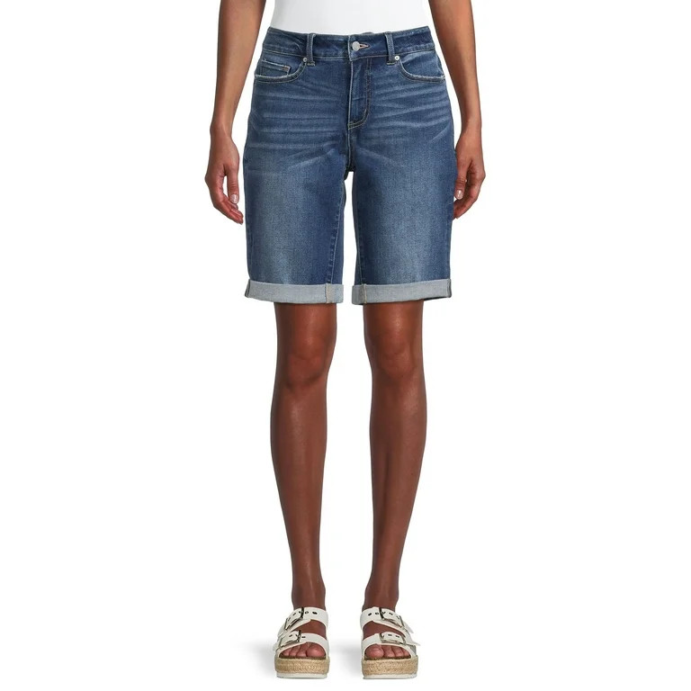 Time and Tru Women's Rolled Cuff Denim Bermuda Shorts | Walmart (US)