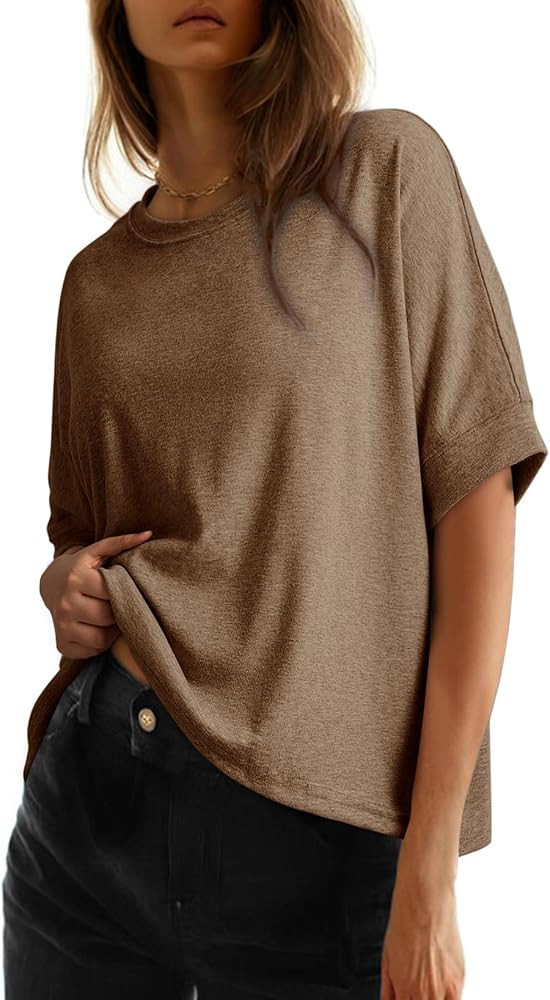 Dokotoo Womens Summer Tops Casual Oversized Women's T-Shirts Short Sleeve Crewneck Ladies Tee Shi... | Amazon (UK)