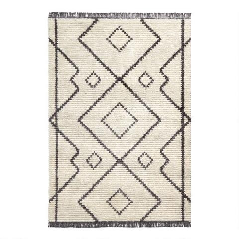 Black and Ivory Diamond Moroccan Style Shag Medina Area Rug | World Market