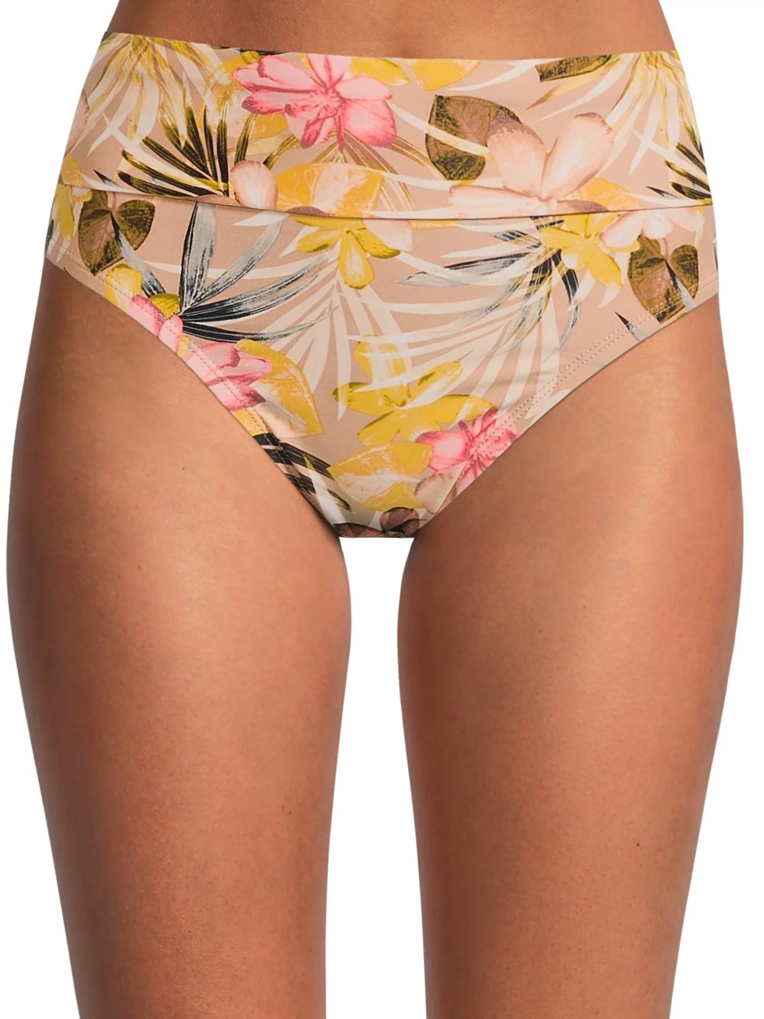 Time and Tru Women's Plus Size Printed Fold-Over High-Waisted Swimsuit Bottoms | Walmart (US)