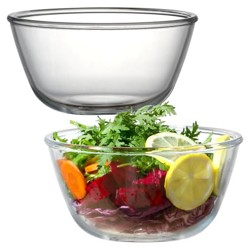 NUTRIUPS Deep Glass Mixing Bowls 7in Glass Salad Bowl 54oz Clear Glass Bowls for Kitchen, Set of 2 | Amazon (US)