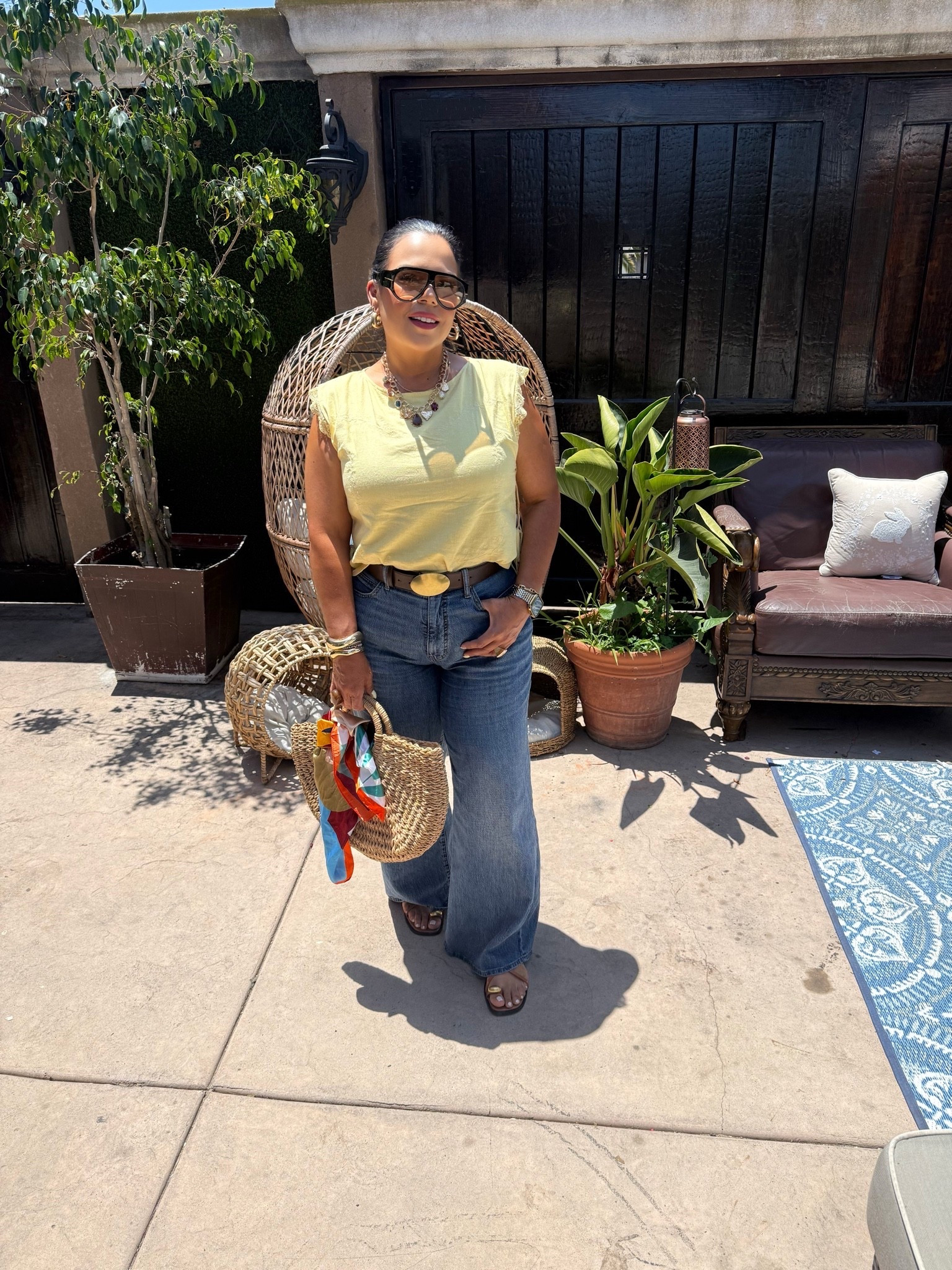 Butter yellow is a trending color this year. It pairs so nice with denim! My top is from Amazon and these wide leg jeans are from the Jessica Simpson line from Walmart. 

Top size: M
Jeans size: 8
Sandals size: 9

#womensfashion #springoutfit #casualchic

#LTKmomlife #LTKOver40 #LTKMidsize