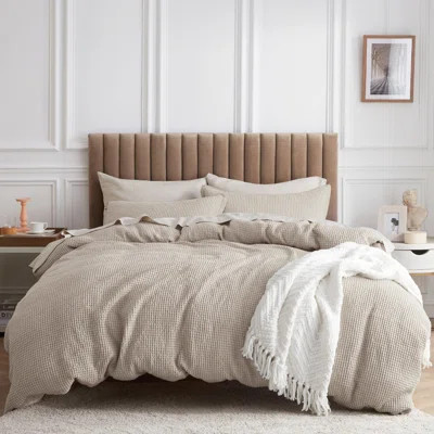 Bedsure 100% Cotton Duvet Cover with Fitted Sheet - 4 Pieces Waffle Weave Bedding Set | Wayfair North America