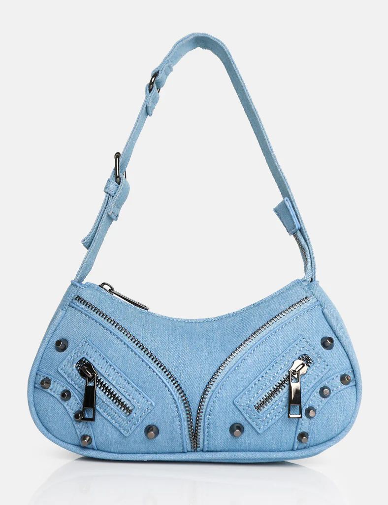 The Candice Zip Detailed Blue Denim Croc Shoulder Bag | Public Desire (US & CA)