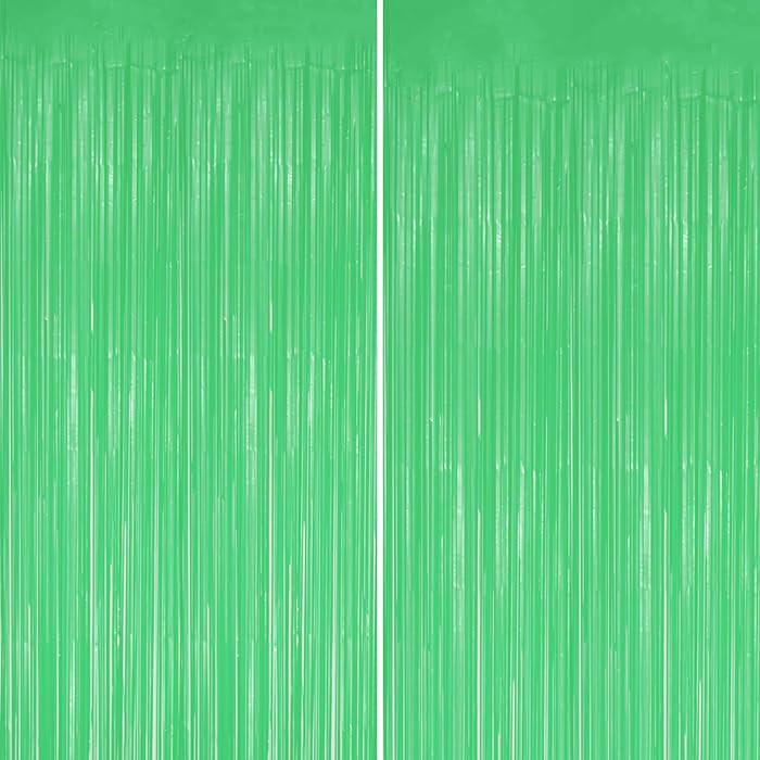 2 Pack Foil Fringe Backdrop - Pastel Light Green Shiny Tinsel Curtains for Party Decoration/Photo... | Amazon (US)