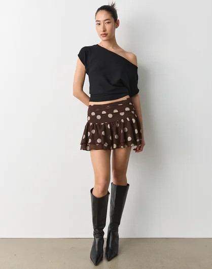 Print Ruffle Mini Skirt in Fudge Arti Polka | Glassons AU | Glassons (Australia)