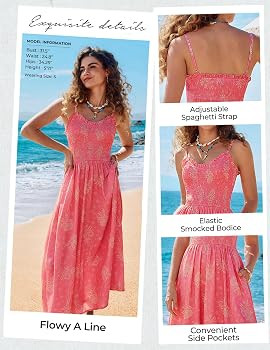 Kate Kasin Womens Summer Floral Maxi Dress, Long Beach Boho Smocked Dresses, Vacation Sundress wi... | Amazon (US)