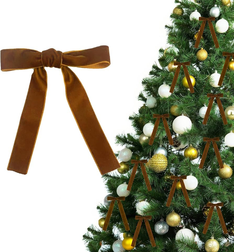 12 Stück Dunkelbraune Samt Weihnachtsdeko Schleife Weihnachten Dekoration Weihnachtsbaum Deko Sc... | Amazon (DE)