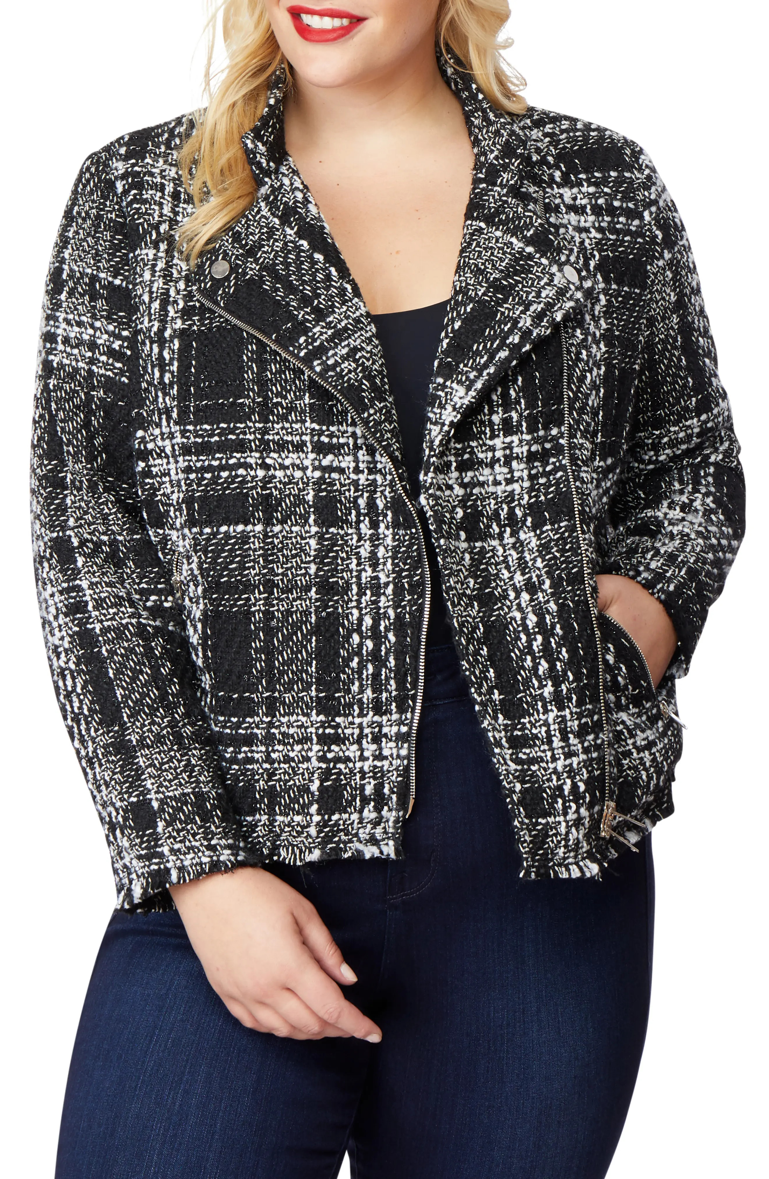 Plus Size Women's Rebel Wilson X Angels Tweed Moto Jacket | Nordstrom