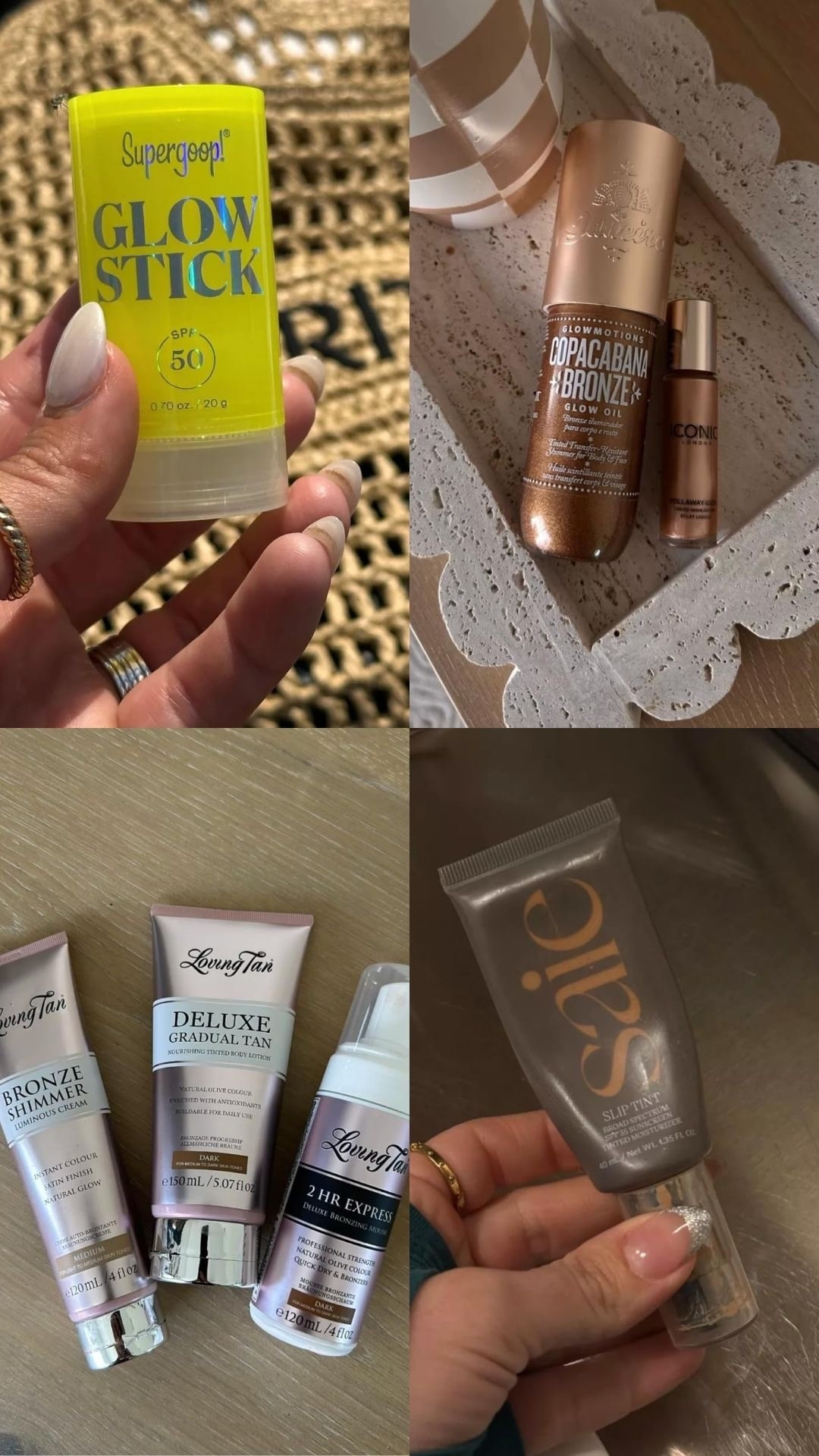 My glow and spf products! 
Supergoop spf stick 
Glowmotions body oil 
Loving tan body tan 
Saie tinted SPF 



#LTKSeasonal #LTKTravel #LTKSwim