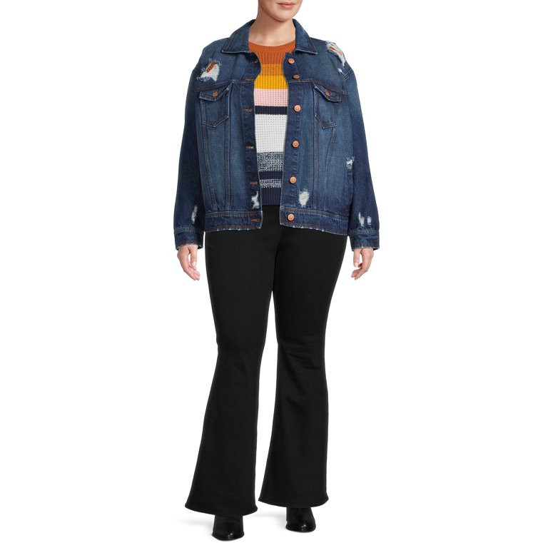 Celebrity Pink Juniors' Plus Size Destructed Boyfriend Denim Jacket | Walmart (US)