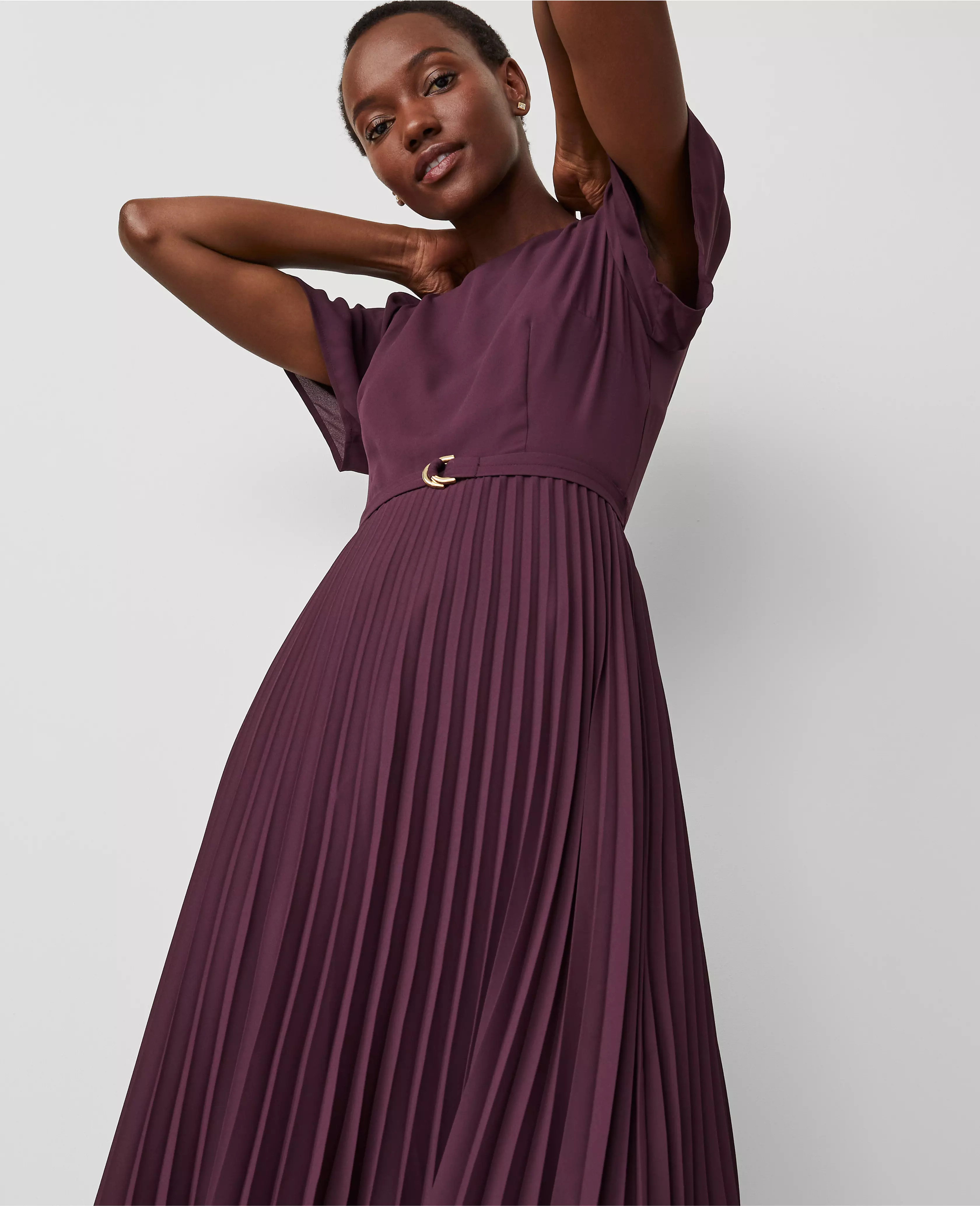 Belted Pleated Flare Dress | Ann Taylor (US)