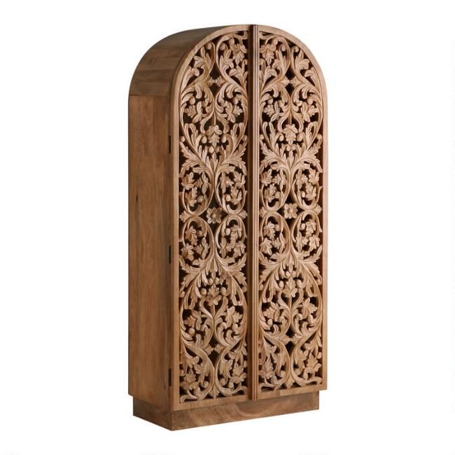 Arched Natural Floral Carved Wood Avni Storage Cabinet | World Market