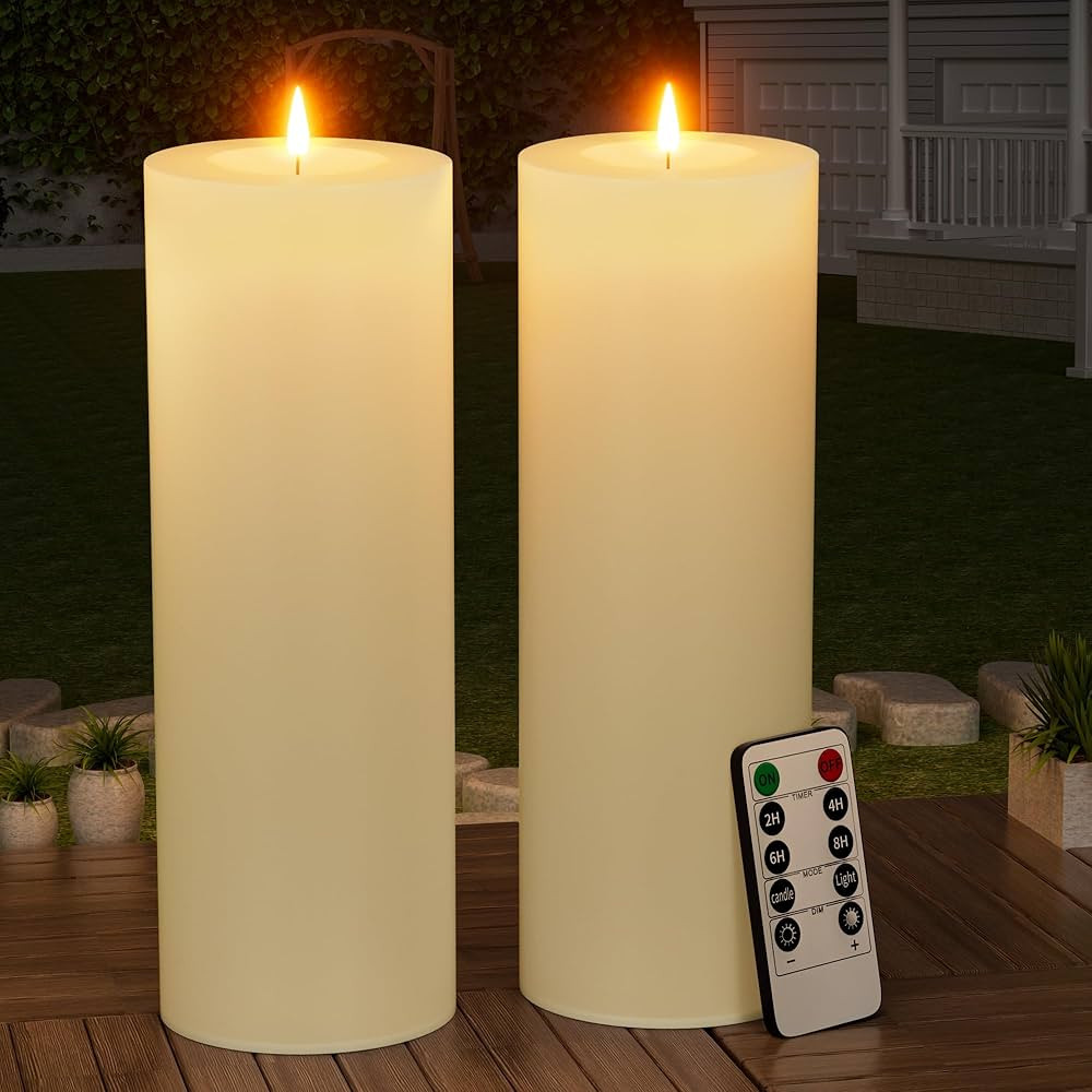 12" x 4" Large Outdoor Candles with Timer Waterproof Flickering LED Flameless Candles Battery Ope... | Amazon (US)
