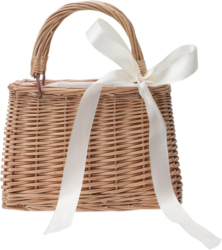 PRETYZOOM Rattan Baskets Wicker Rattan Flower Basket Wicker Handbag Basket Purse Retro Women Stra... | Amazon (US)