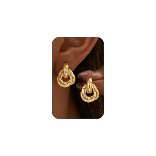 14K Gold Plated Chunky Statement Earrings for Women Hypoallergenic Knot Drop Dangle Earrings - Lightweight Fashion Accessories Gold Jewelry Gifts for Womens Trendy | Amazon (US)