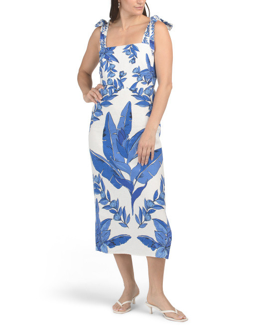 Linen Blend Beaded Strap Floral Print Midi Dress | Casual Dresses  | Marshalls | Marshalls