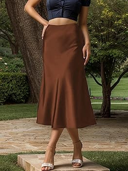 Women's Satin High Waist Hidden Elasticized Waistband Flared Casual A Line Midi Skirt | Amazon (US)