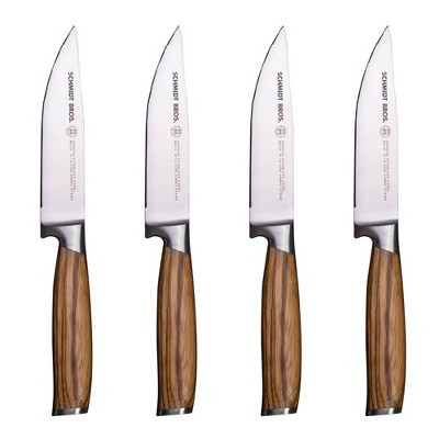 Schmidt Brothers Cutlery Zebra Wood 4pc Jumbo Steak Knife Set: Stainless Steel Serrated Blades, Forged Wood Handles | Target
