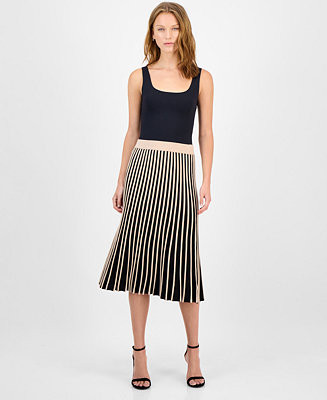 T Tahari Women's Striped Pull-On Flared Midi Skirt - Macy's | Macy's