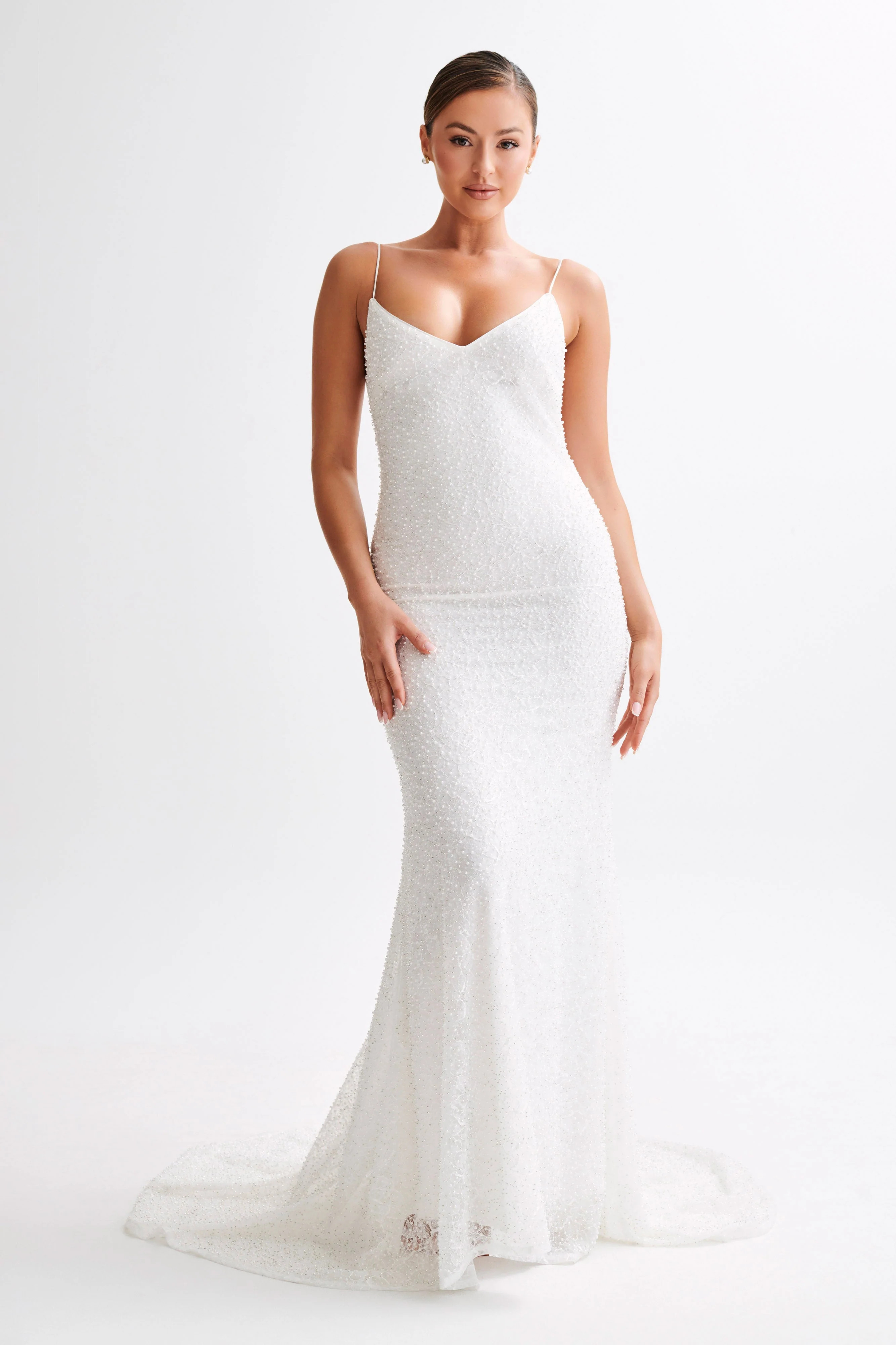 Pearl Beaded Wedding Gown - White | MESHKI US