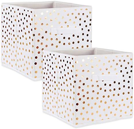 DII Polka Dot Collapsible Bin Non Woven Storage Collection, Small Set, 11x11x11 Cube, White & Gol... | Amazon (US)