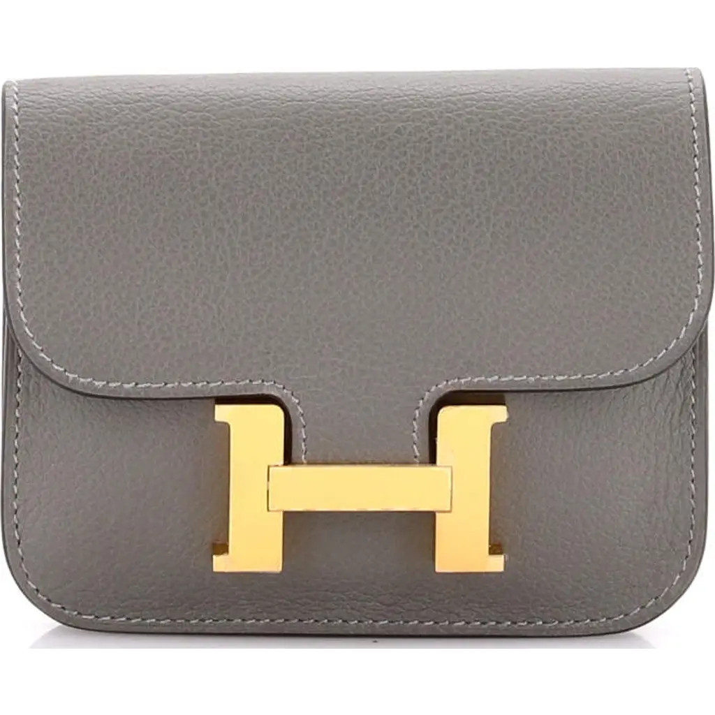 Pre-Owned Hermes Constance Slim Wallet Evercolor in Grey at Nordstrom | Nordstrom