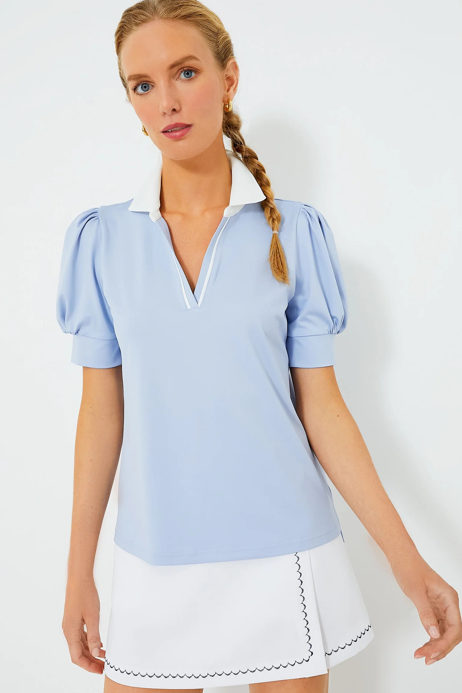 Light Blue Puff Sleeve Caroline Polo | Tuckernuck (US)