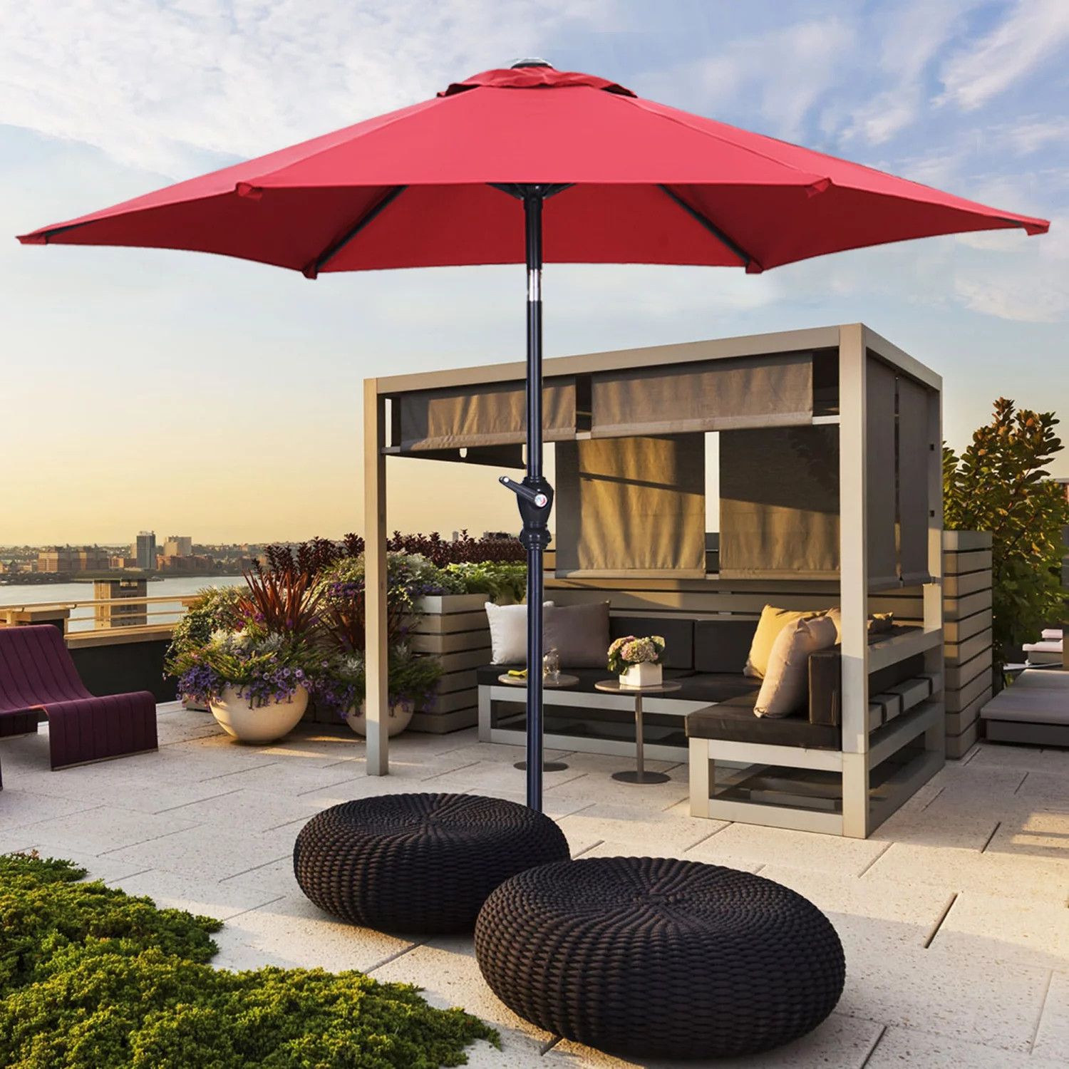 Autlaycil 9ft Outdoor Patio Umbrellas 6 Ribs w/ Tilt & Crank Patio Table Umbrella-Red | Walmart (US)