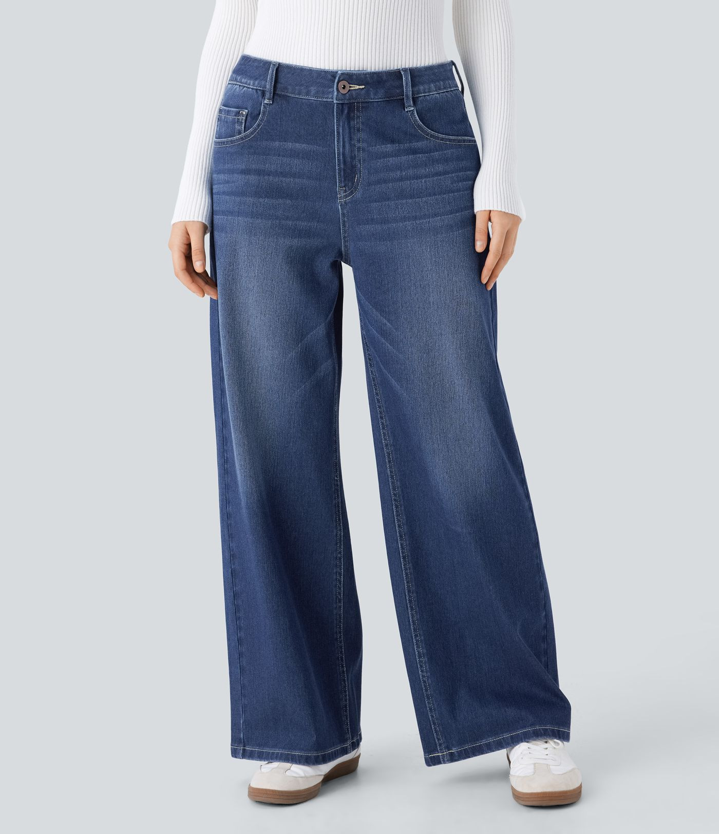 Halara Flex\u2122 Low Rise Zipper Pockets Washed Baggy Wide Leg Casual Jeans | HALARA