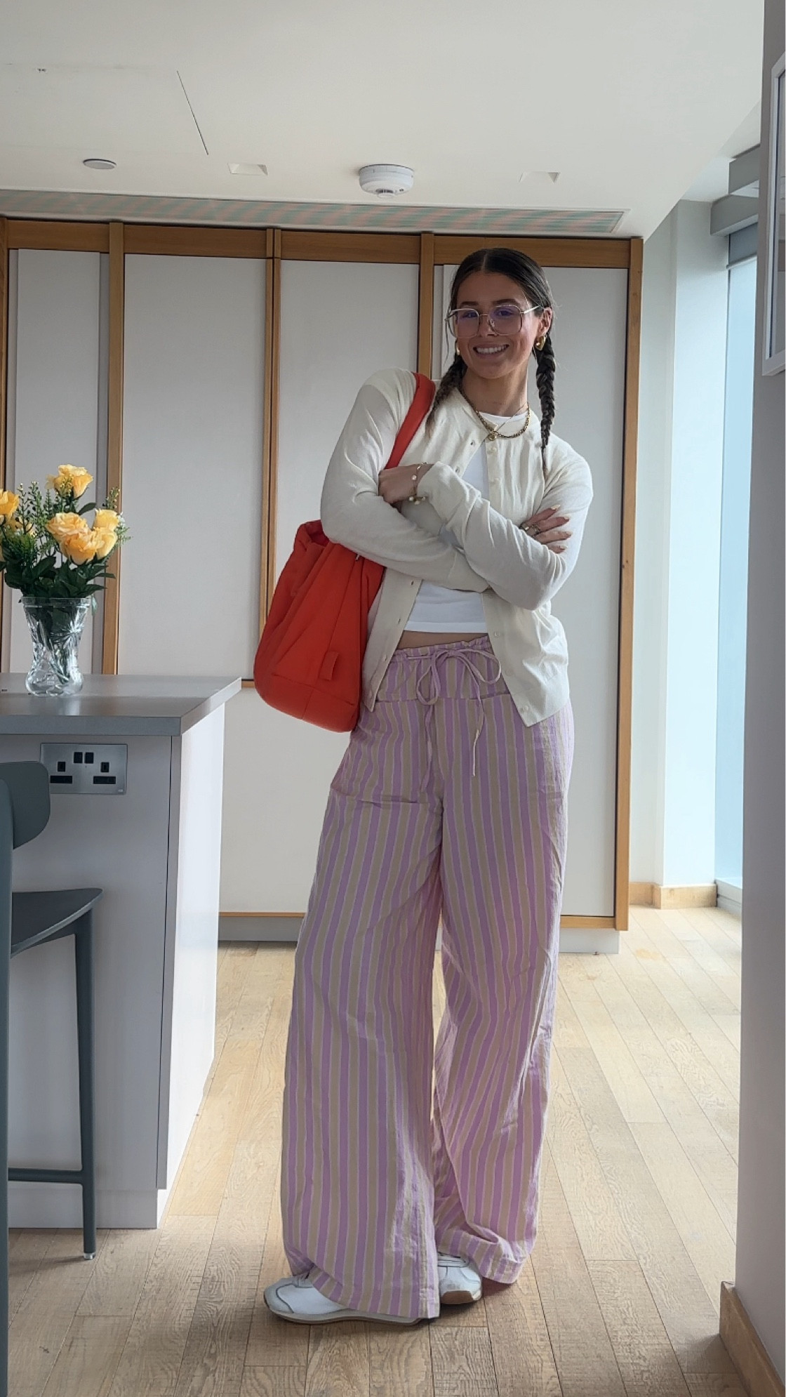 summer workwear ootd, pink striped trouser, free people, asos, & other stories, white baby tee, tshirt Uniqlo, cotton basics, capsule wardrobe, cream fine knit Uniqlo cardigan, adidas trainer country OG white cream, basic classic shoe, gold jewellery, glasses, corporate office wear, casual, outfit inspo, H&M asos, mango

#LTKworkwear #LTKstyletip #LTKsummer