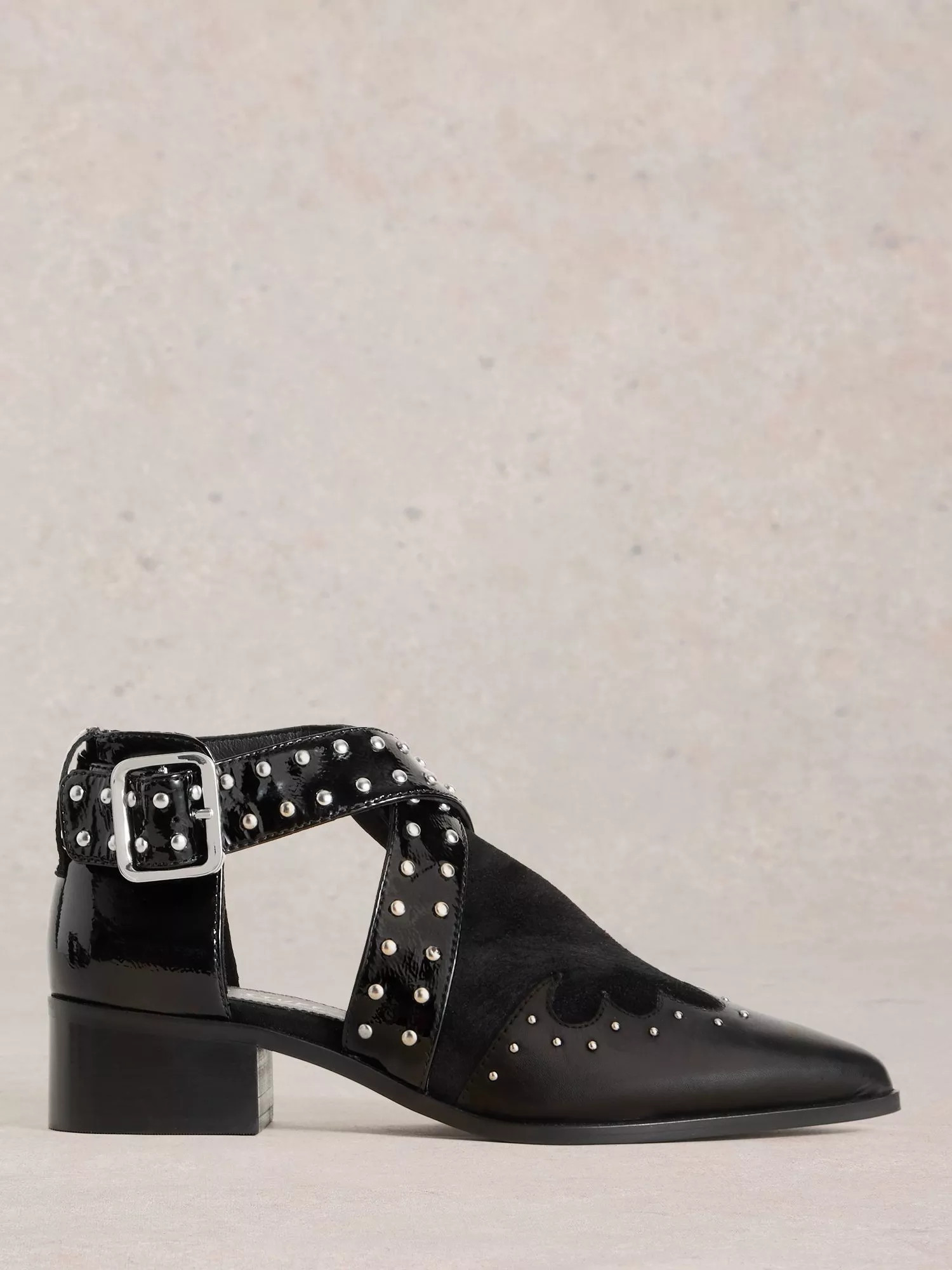 White Stuff Leather Studded Cutout Pointed Boots, Black | John Lewis (UK)