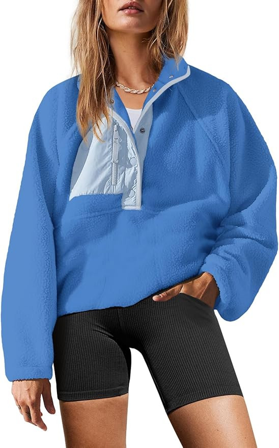 Yanekop Womens Fuzzy Fleece Pullover Sherpa Sweatshirt Long Sleeve Button Down Sweater Winter Fle... | Amazon (US)