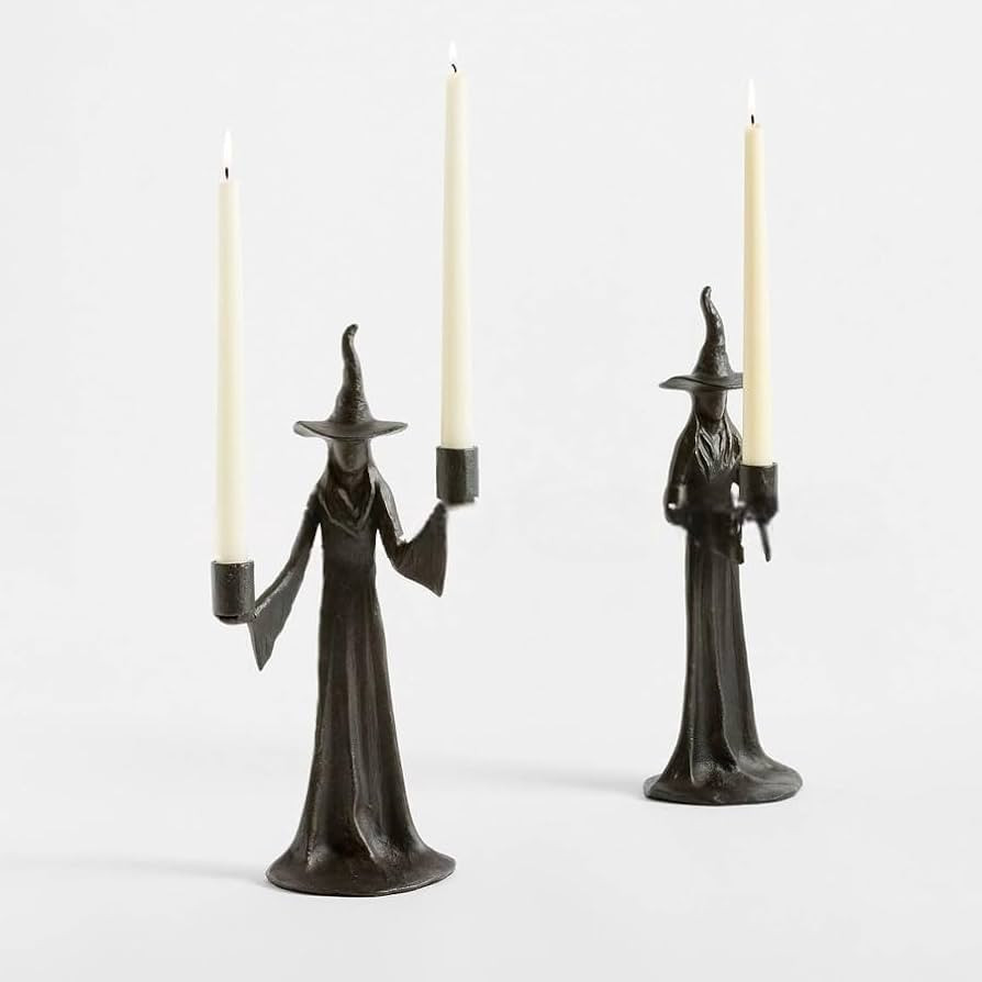 Gothic Witch Figurine with Candlestick, Spooky Halloween Tabletop Decoration for Living Room, Fir... | Amazon (US)