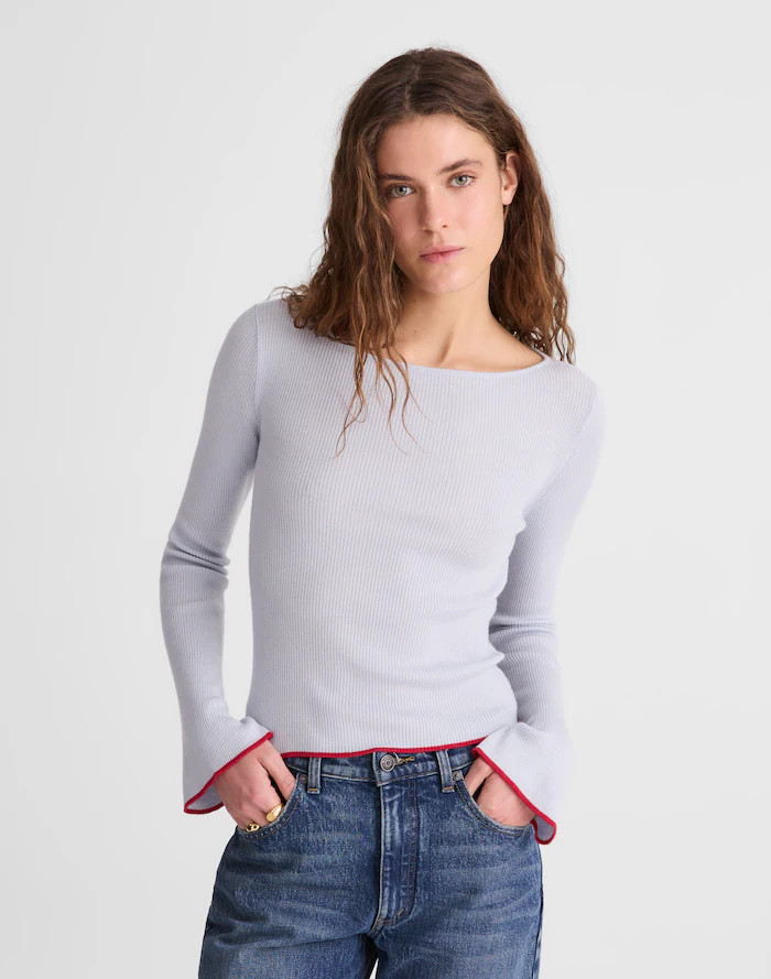 Flared-Sleeve Boatneck Sweater in Merino Wool-Silk Blend | Madewell