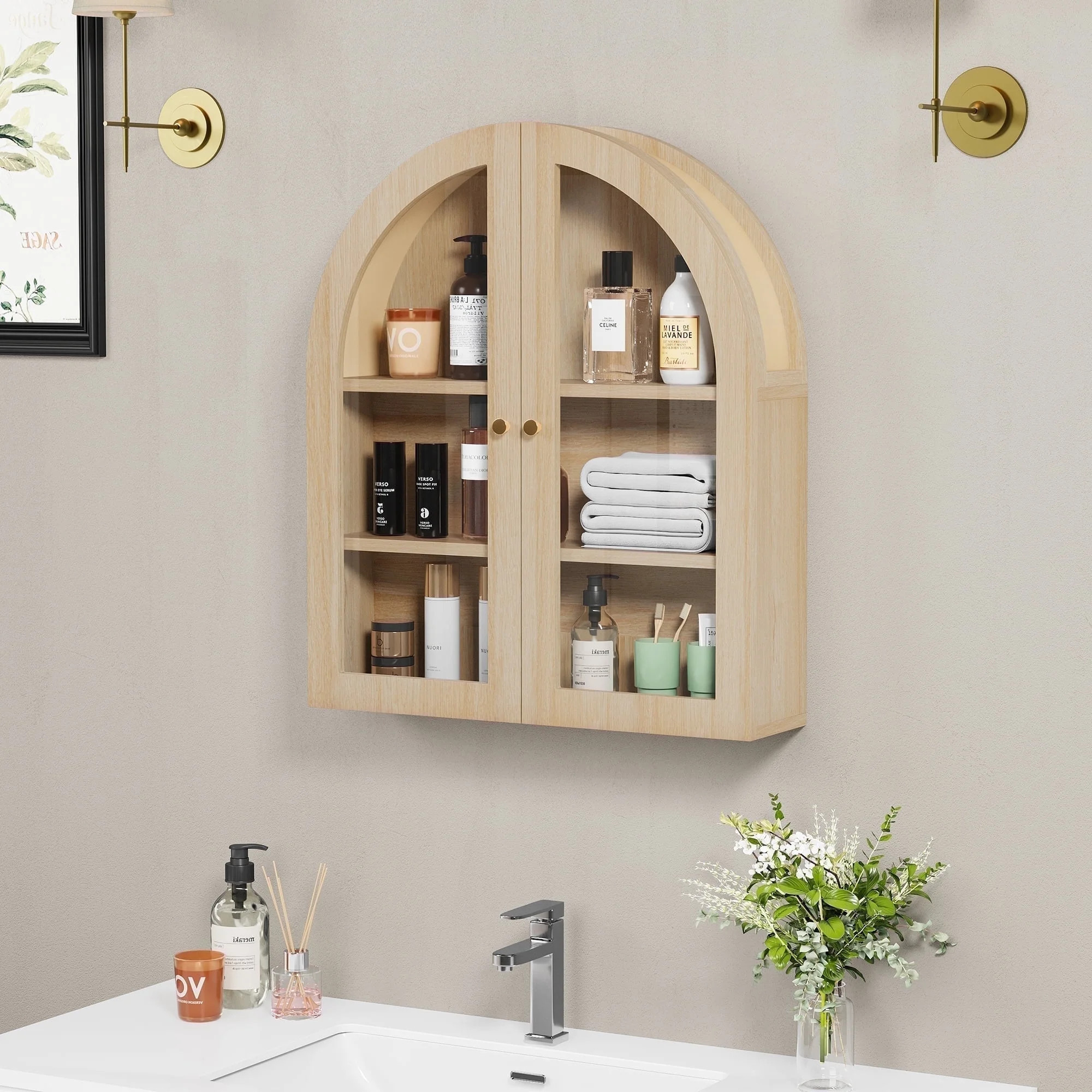 Wirrytor Arched Wall Cabinet with Glass Door, Hanging Bathroom Shelf, Medicine Wall Mounted Cupbo... | Walmart (US)
