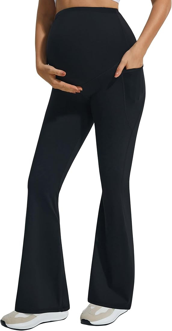 JOYSPELS Smooth Feeling Flare Maternity Leggings Over The Belly with Pockets Soft Bootcut Pregnan... | Amazon (US)