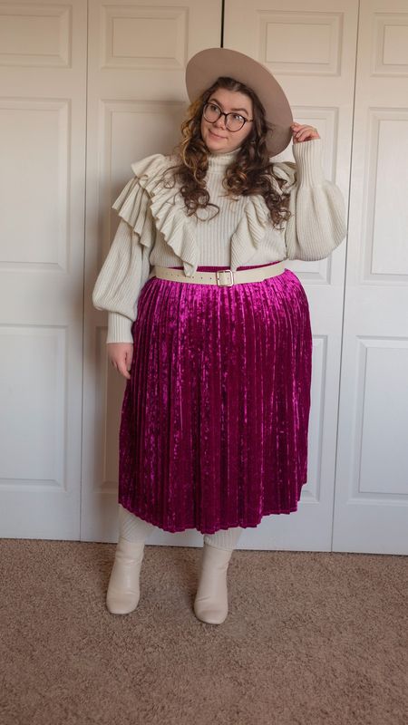 Plus size velvet pleated skirt ruffle sweater 

#LTKSeasonal #LTKstyletip #LTKcurves