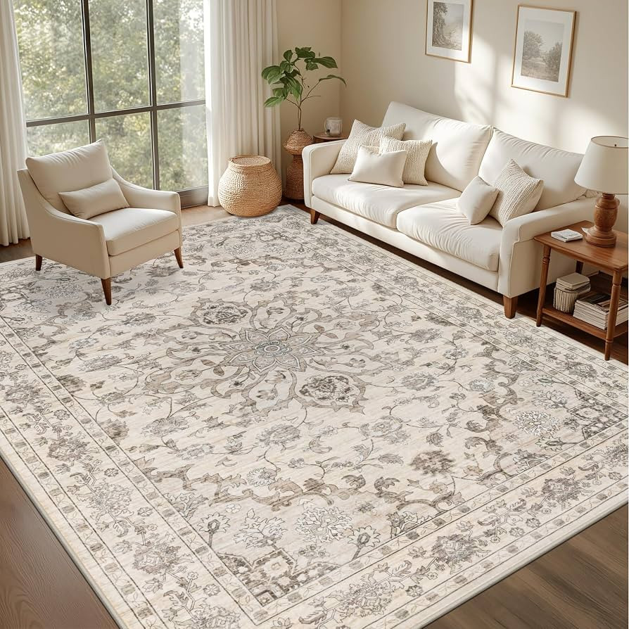 Amazon.com: 6x9 Area Rugs Living Room Rug: Washable Vintage Distressed Floral Rug No Slip Stain Resistant Soft Carpet Indoor Floor Large Carpets for Bedroom Dining Room Farmhouse Nursery Home Office Brown Beige : Home & Kitchen | Amazon (US)