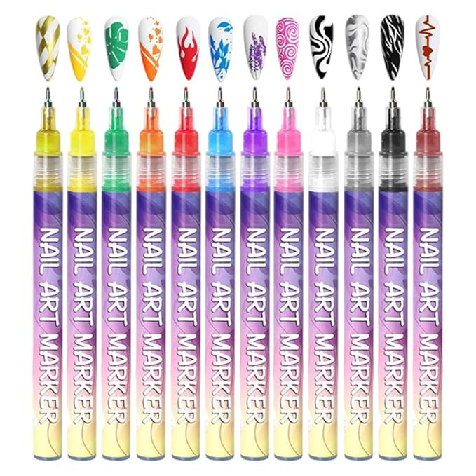 Drkicsy 12 Colors Nail Art Pens Set, DIY Nail Art Markers for Kids and Adults, 0.5mm Fine Tip Nai... | Amazon (US)