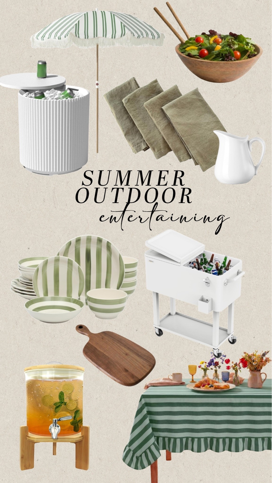 Everything I'd want for a slow summer evening outside. Linen tablecloths, woven textures, candlelight, and pieces that make hosting feel effortless.

Outdoor entertaining, summer hosting, patio decor, outdoor dining, backyard entertaining, linen tablecloth, citronella candles, drink dispenser, serving trays, outdoor dinner party

#LTKHome