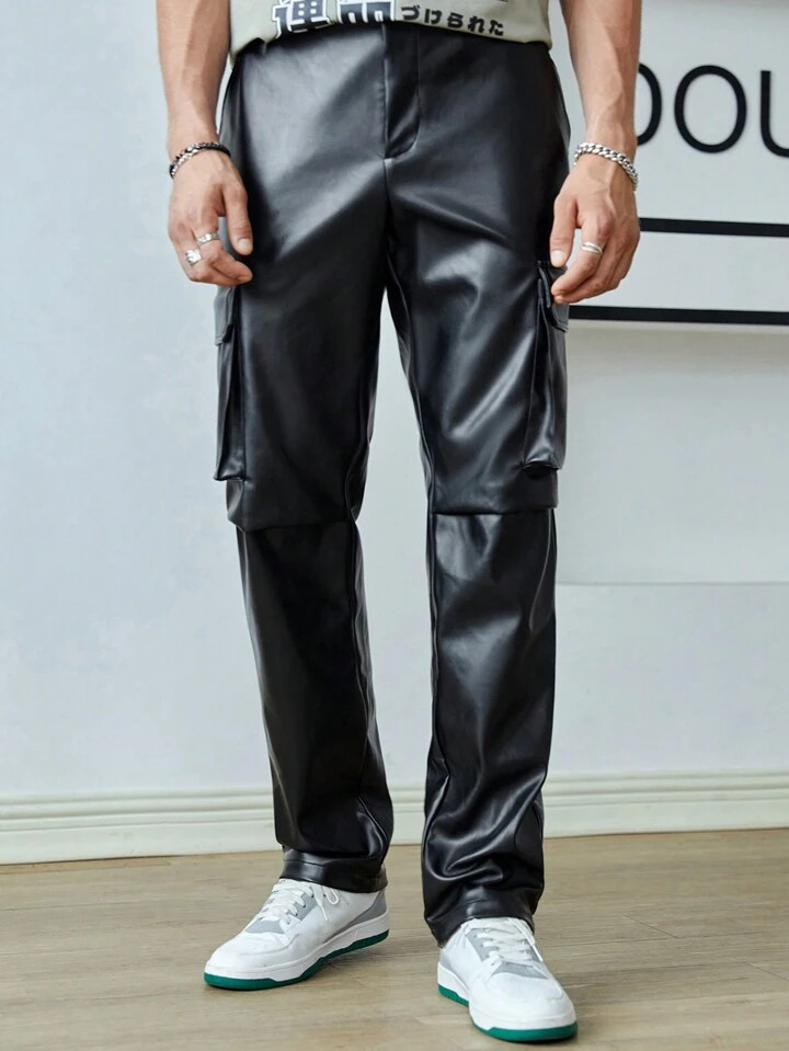 Manfinity EMRG Men Flap Pocket Side PU Leather Pants | SHEIN