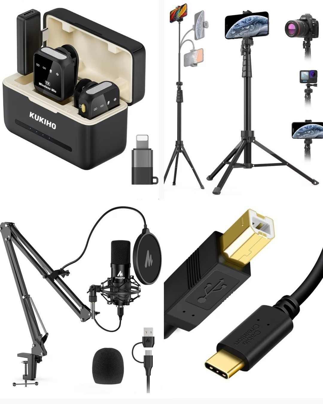 When it comes down to my equipment for my YouTube Channel, my sister and I'm podcast and my content, these are a few of my favorite things - Tech Edition! 1. Wireless Lavalier Microphone for iPhone iPad Android With Charging Case 80h Battery Life, Noise Cancellation, 164ft Range Plug-Play Clip On Lapel Mic for Youtube, Video Recording, Vlog, Live Streaming2. Aureday 88’’ Flexible Phone Tripod with 14.95’’ Gooseneck, Remote and Phone Holder, Overhead Cell Phone Stand＆Selfie Stick for Video Recording, Compatible with iPhone Android Phone, Camera3. USB Microphone, MAONO 192KHZ/24Bit Plug & Play PC Computer Podcast Condenser Cardioid Metal Mic Kit with Professional Sound Chipset for Recording, Gaming, Singing, YouTube (AU-A04)4. CableCreation USB B to USB C Printer Cable 6.6FT, Type B to Type C Printer Cord for MacBook Pro, Air, MIDI Cable for Yamaha Casio Digital Piano, MIDI Keyboard, DJ Controller, DAC to iPad - 2M, Black - an extra cord for my USB mic 🙂‍↕️! 

#LTKvlog #LTKWorkwear #LTKdayinmylife