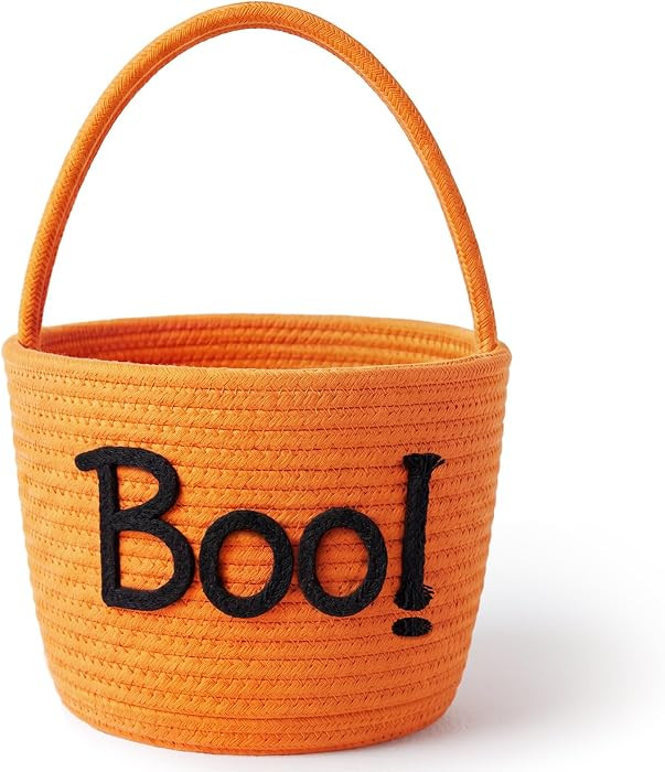 Meanplan Halloween Boo Basket with Handles, Funny Halloween Cotton Rope Ghost Spooky Basket Gifts... | Amazon (US)