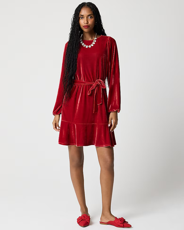Velvet tie-waist mini dress | J.Crew Factory