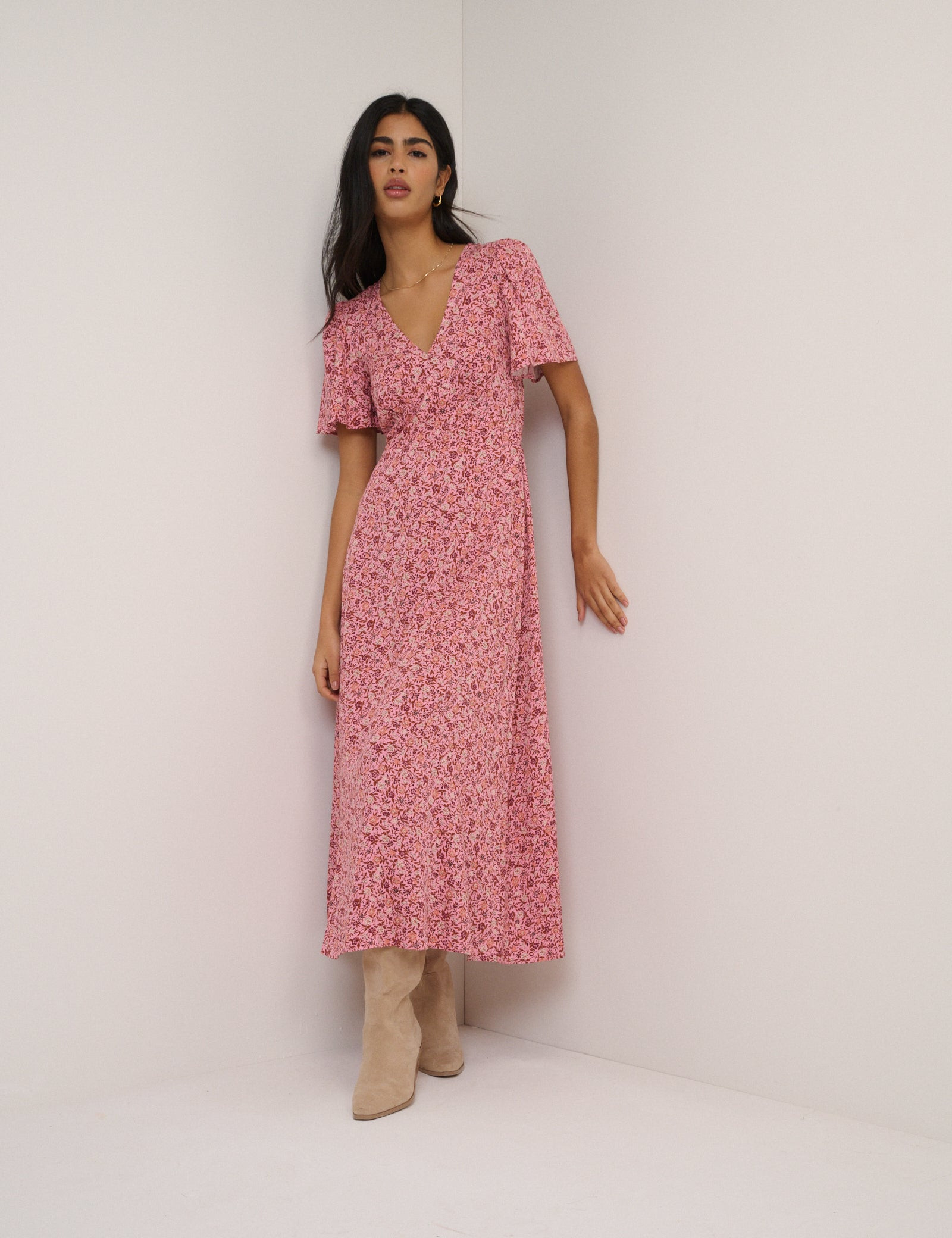 Pink Floral Atlas Midi Dress | Nobody's Child